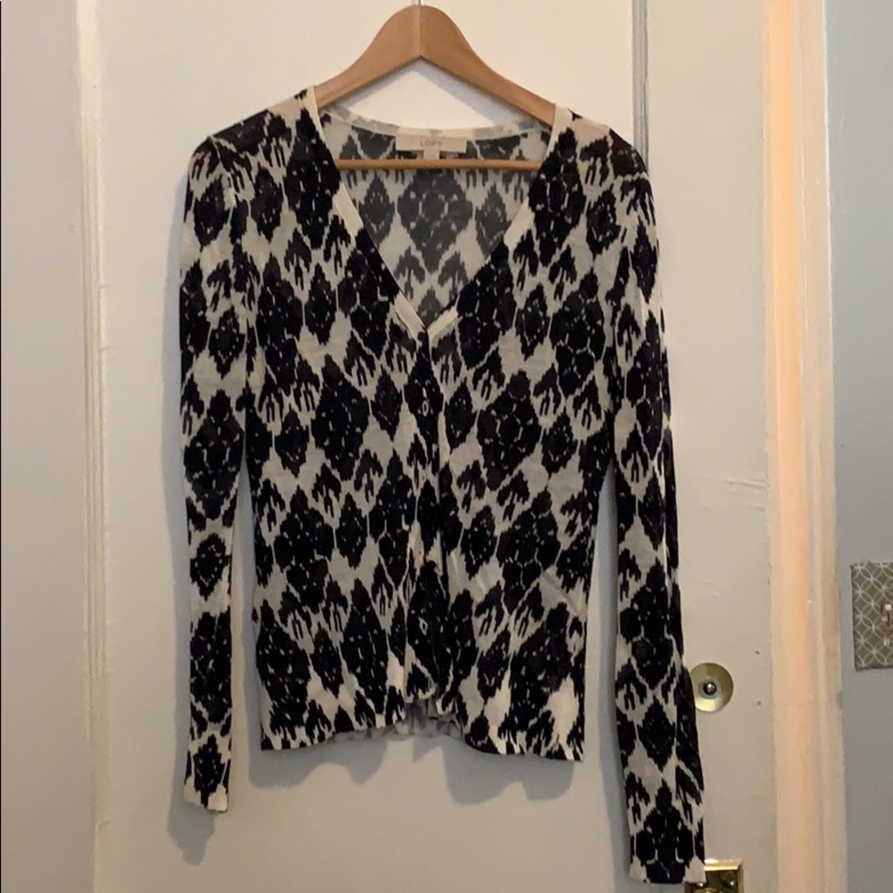 Loft spring-weight ikat print cardigan size M